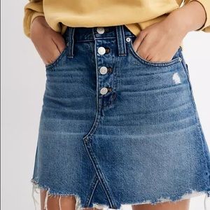 Madewell rigid a-line denim skirt button-up detail